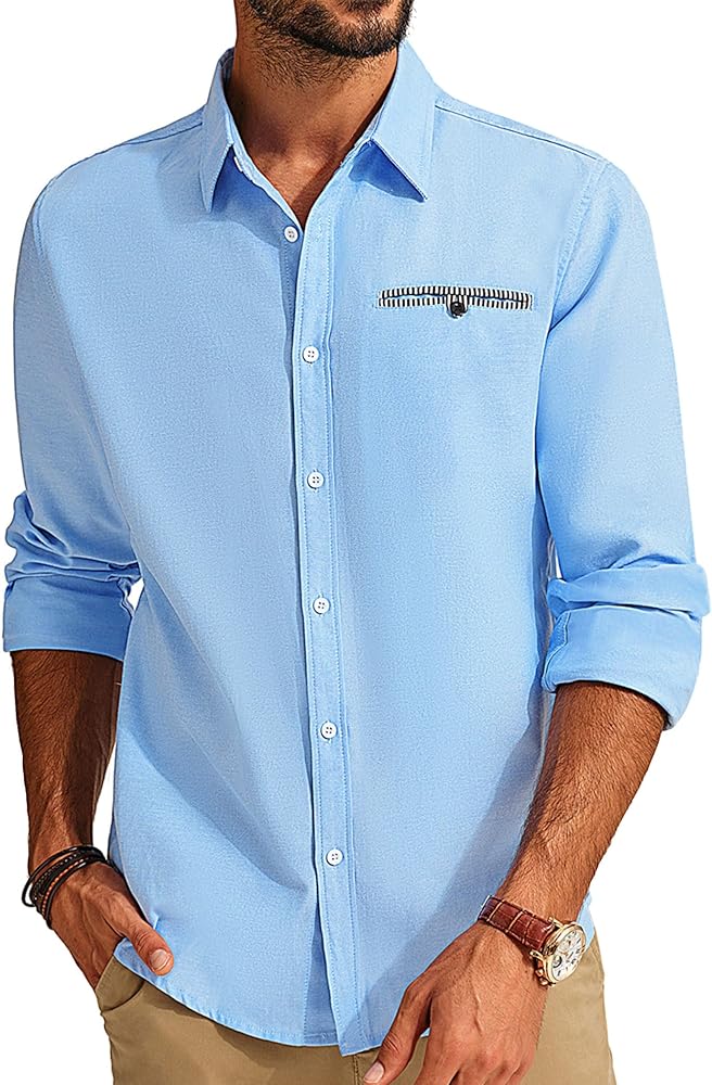 PJ PAUL JONES Men's Oxford Shirt Long Sleeve Casual Cotton Button Down Shirts with Pocket