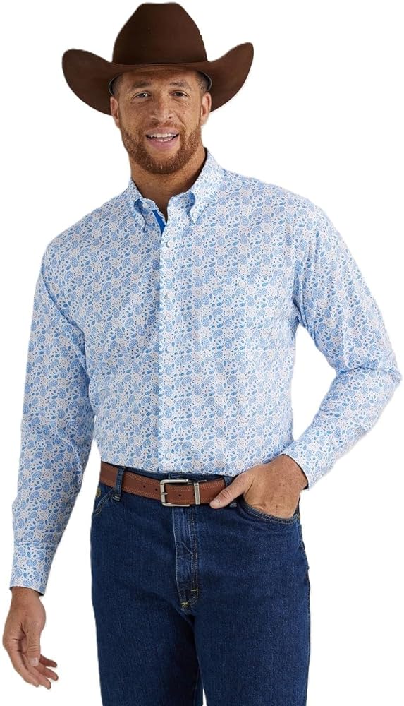 Wrangler Men's George Strait Blue Paisley Long Sleeve Button Up Shirt 112344873