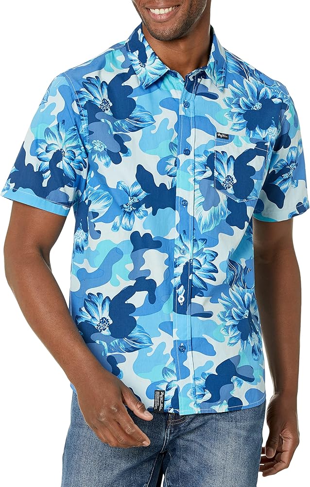 LRG Men's Lifted Research Group Short Sleeve Woven Button Up Shirt