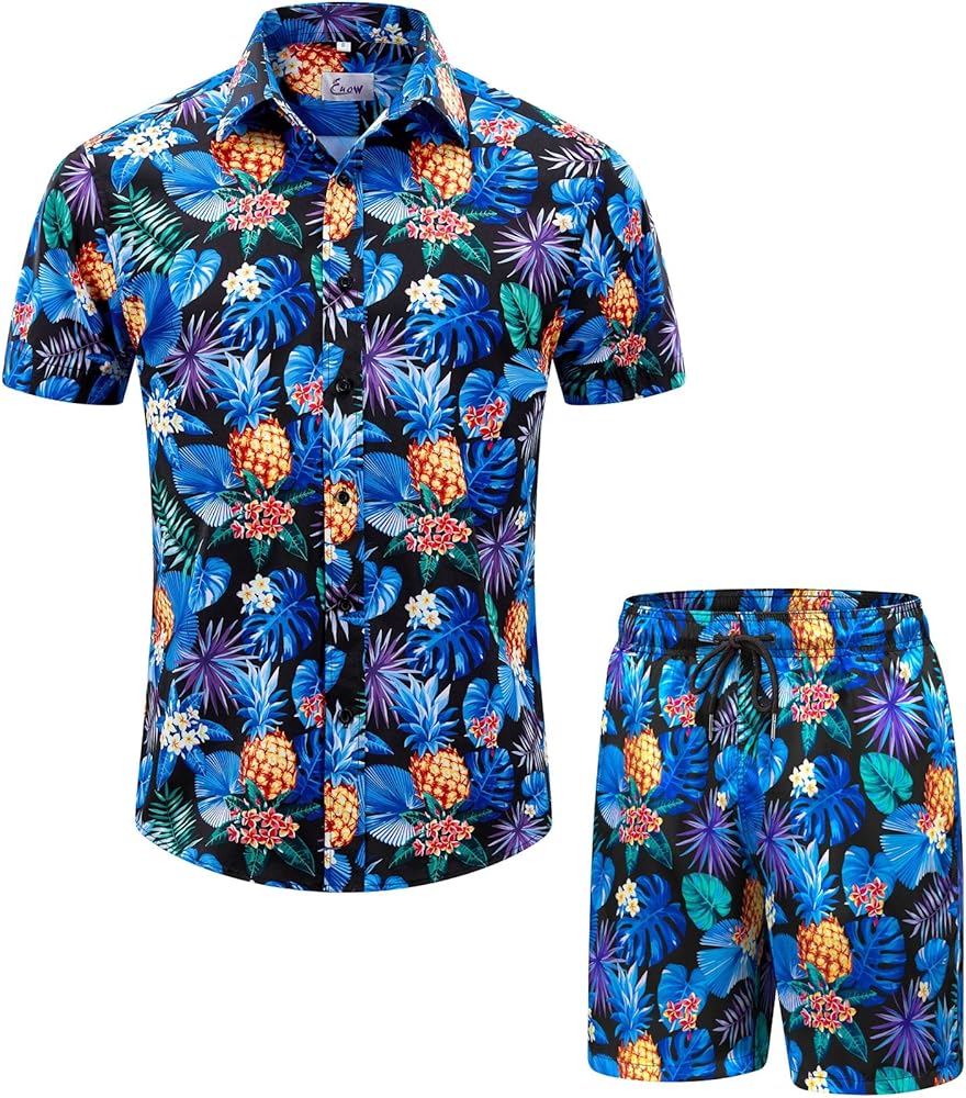 EUOW Men's Hawaiian Shirts and Shorts Set 2 Pieces Button Down Short Sleeve Beach Vacation Outfits