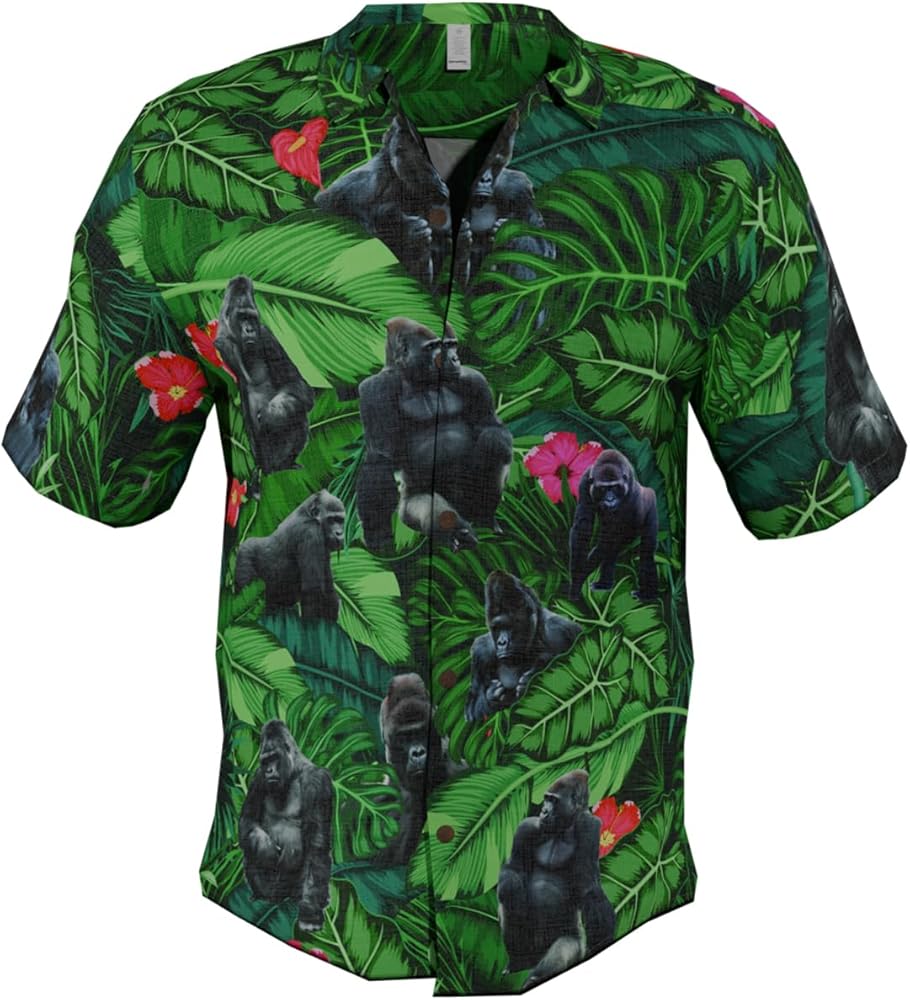 Gorilla Lovers Gift Hawaiian Shirt Short Sleeve Button Down Shirt, Aloha Beach Shirt, Summer Shirt, Shirt for Party, Holidays Multicolor