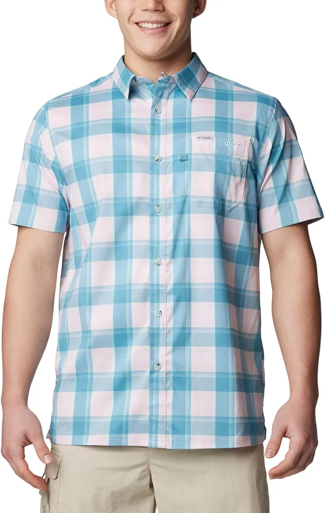 Columbia Men's Super Slack Tide Camp Shirt, Canyon Blue Ombre Check, Large Tall