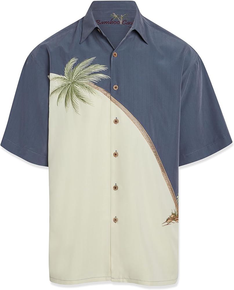 Bamboo Cay Mens Short Sleeve Hurricane Palm Casual Embroidered Woven Shirt