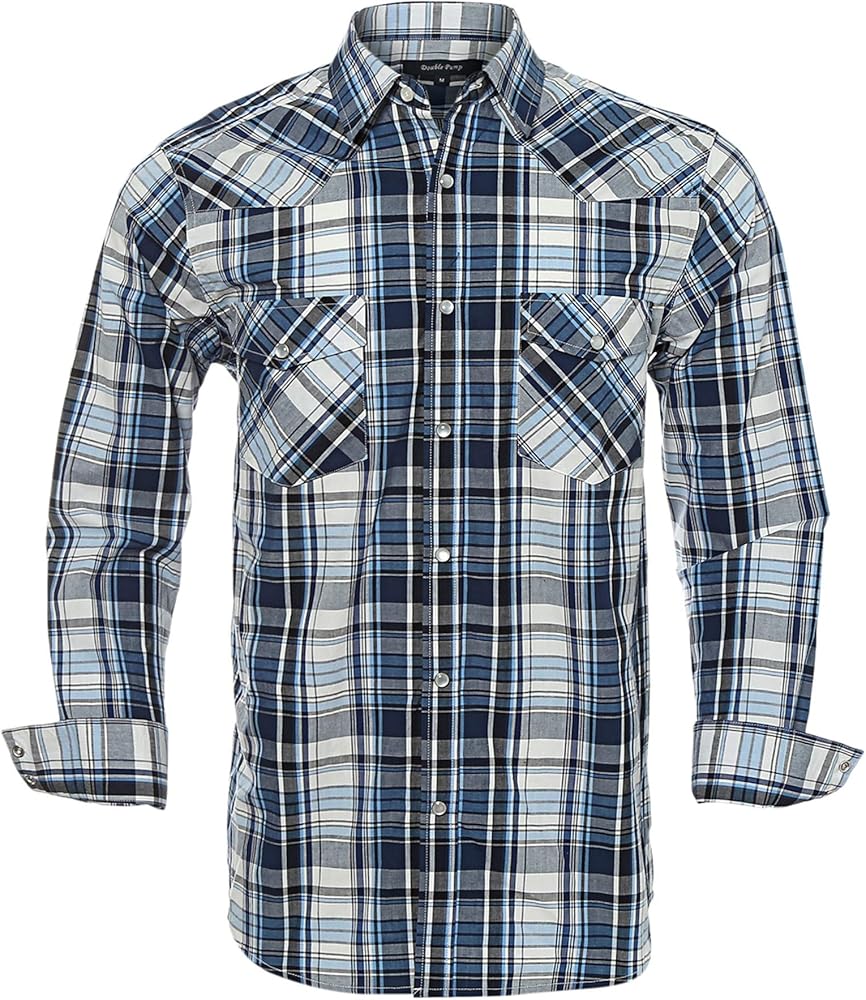 Western Shirts for Men with Snap Buttons Regular Fit Plaid Mens Long Sleeve Shirts Casual