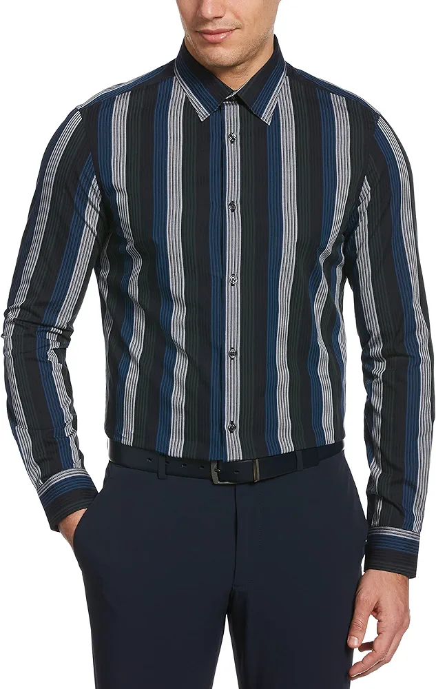 Perry Ellis Men's Standard Slim Fit Multi-Color Vertical Stripe Long Sleeve Button-Down Shirt