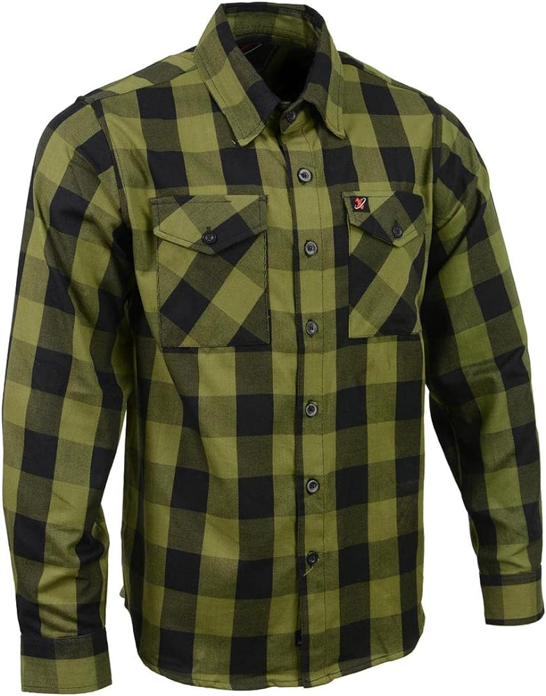 Milwaukee Leather MNG11668 Men's Black and Green Long Sleeve Cotton Flannel Shirt