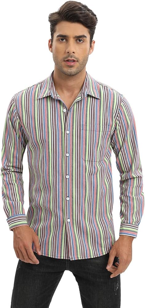 Cosonsen Men's Striped Shirts Casual Long Sleeve Button Down Shirt Casual Business Dress Shirt