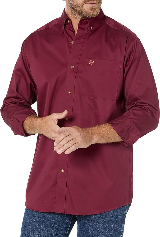 Ariat Male Solid Twill Classic Fit Shirt Burgundy Large