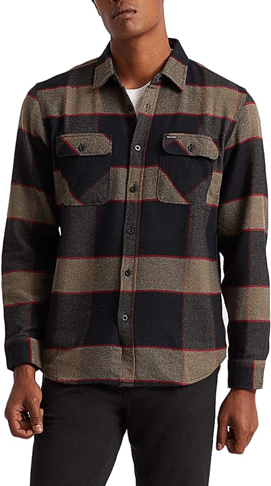 Brixton mens Bowery L/S Flannel Button Down Shirt, Heather Grey/Charcoal, Large US