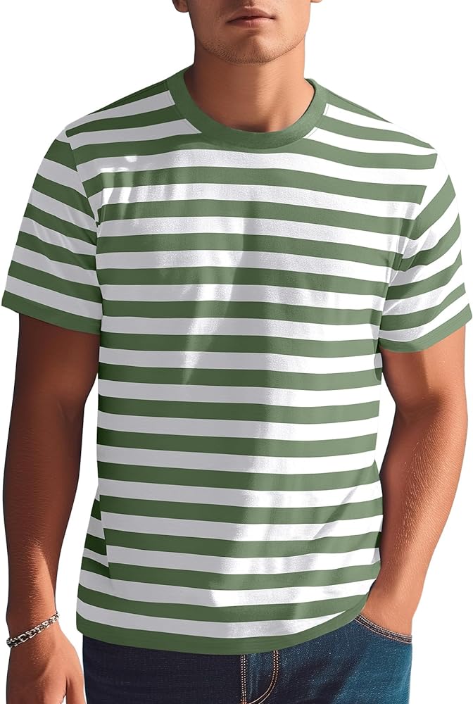 Zengjo Mens Striped Shirt Short Sleeve T-Shirts