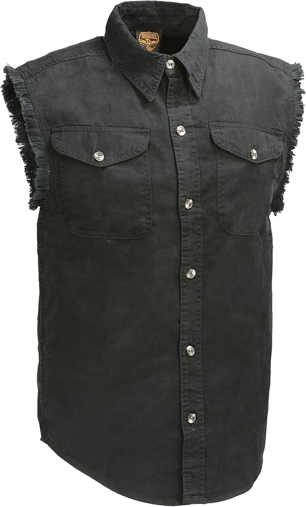 Men's Sleeveless Button Front Denim Shirt w/Chest Pockets