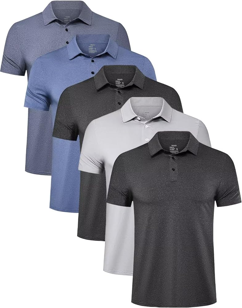 TELALEO 4/5 Pack Mens Polo Shirts Quick Dry Short Sleeve Golf T Shirt Performance Moisture Wicking Casual Workout