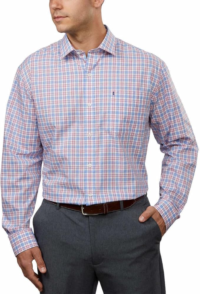 IZOD Mens Lightweight Soft-Washed Essentials Long Sleeve Dress Shirt (as1, Alpha, x_l, Regular, Regular, Red/Blue Plaid)