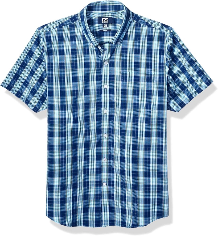 Cutter & Buck Men's Short Sleeve Strive Shadow Plaid Button Up Shirt