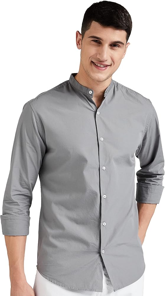 Mens Button Down Shirt - 100% Cotton, Slim Fit, Mandarin Collar - Perfect Casual Wear