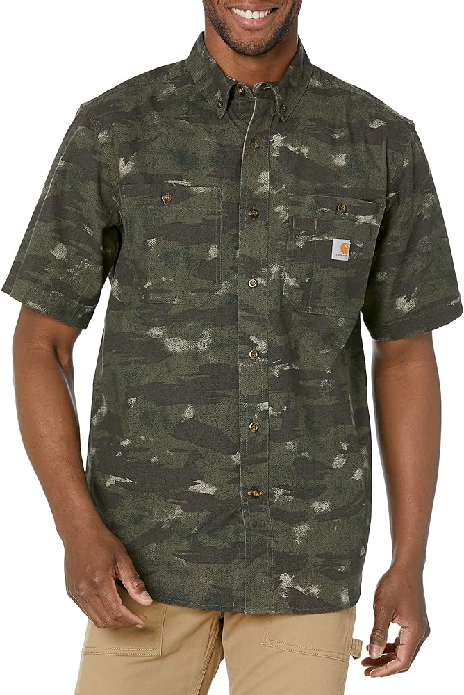 Carhartt Men's Rugged Flex Relaxed Fit Midweight Canvas Short Sleeve Camo Shirt Big & Tall