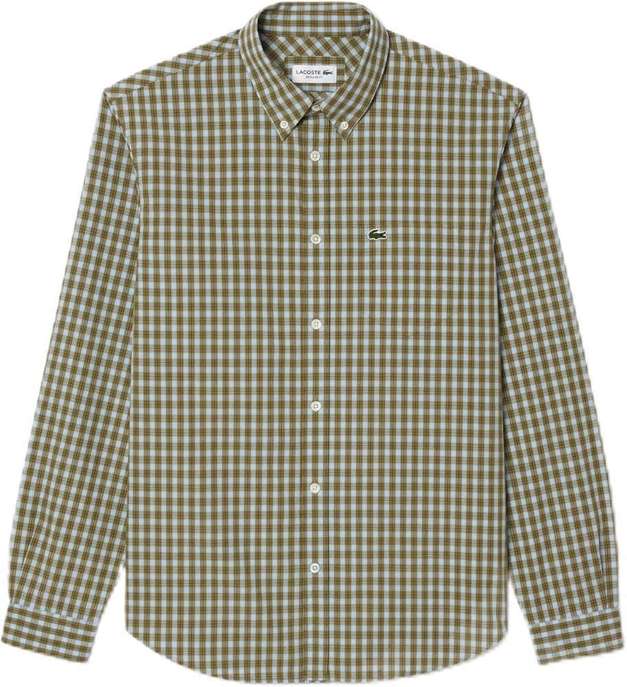 Lacoste Men's Long Sleeve Regular Fit Plaid Casual Button Down Shirt