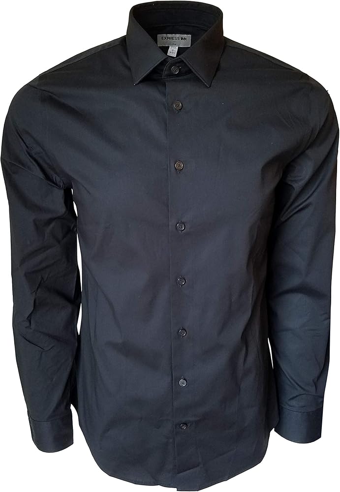 Express Men's Slim Fit Buttondown Shirt (Black, X-Large)