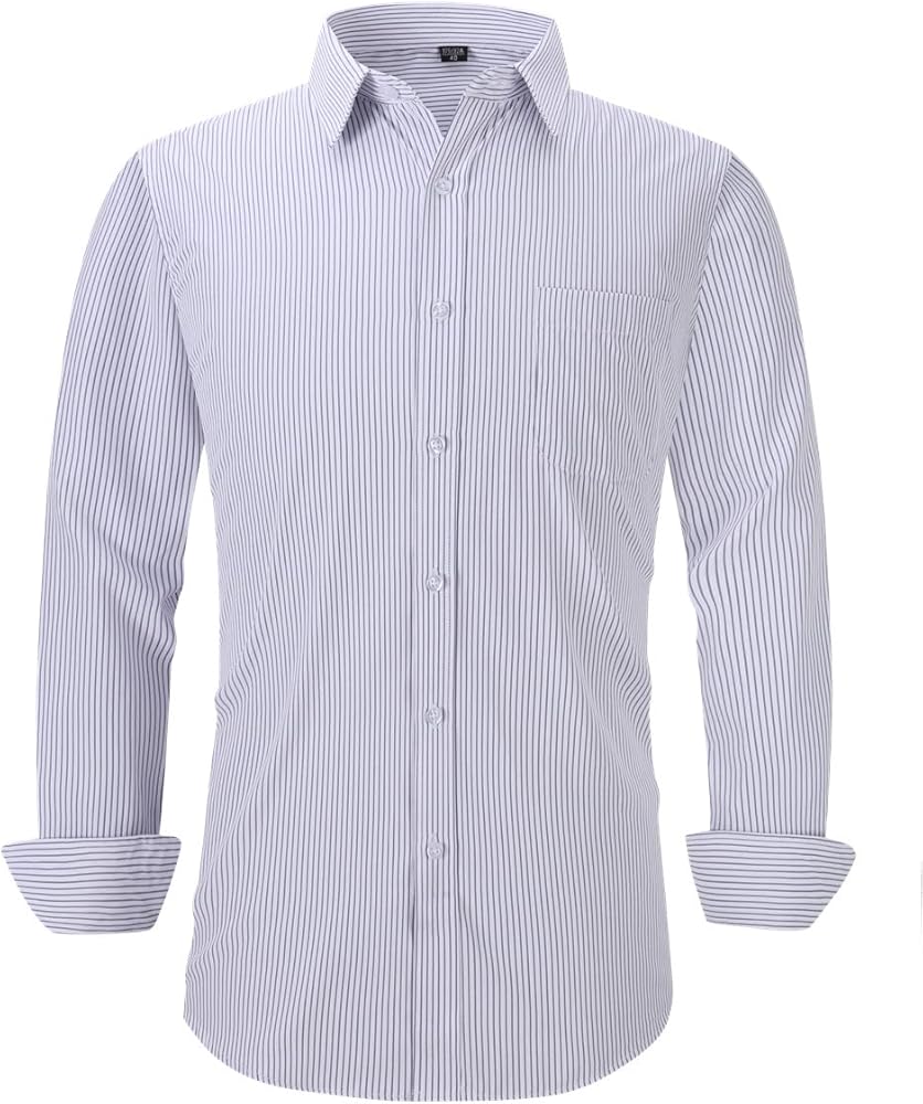 Long Sleeve Dress Shirts for Men - Regular-Fit Casual Button-Down Shirt with Pockets