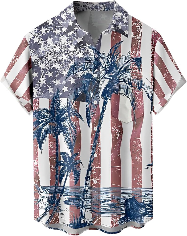 4th of July Shirts for Men Hawaiian Shirt for Men Patriotic Hawaiian Shirts for Men Mens Graphic Button up Shirts