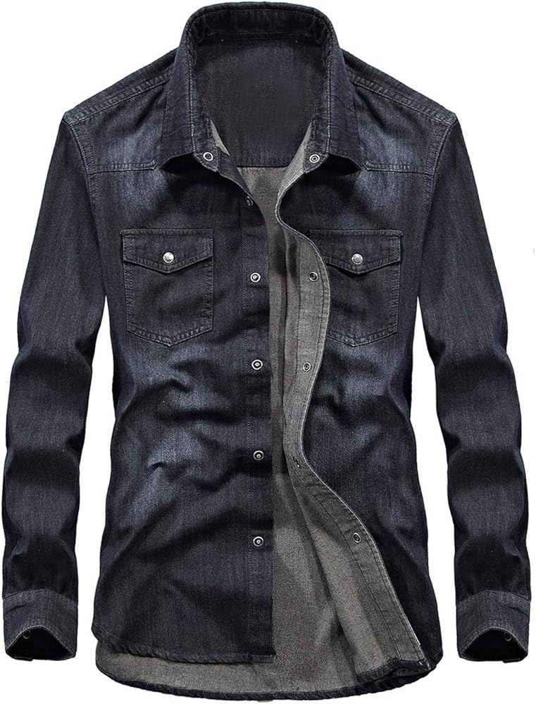 chouyatou Men's Essential Button Down Long Sleeve Washed Denim Shirt