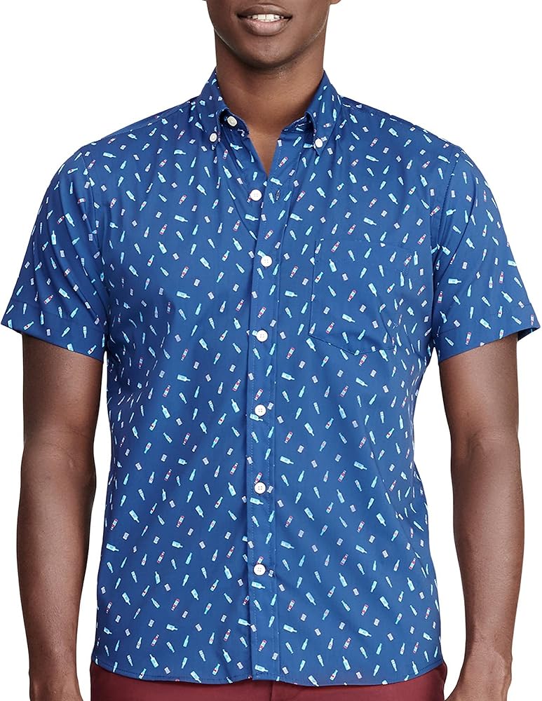 IZOD Mens Cocktail Print Short Sleeve Button Down Shirt X-Large Navy