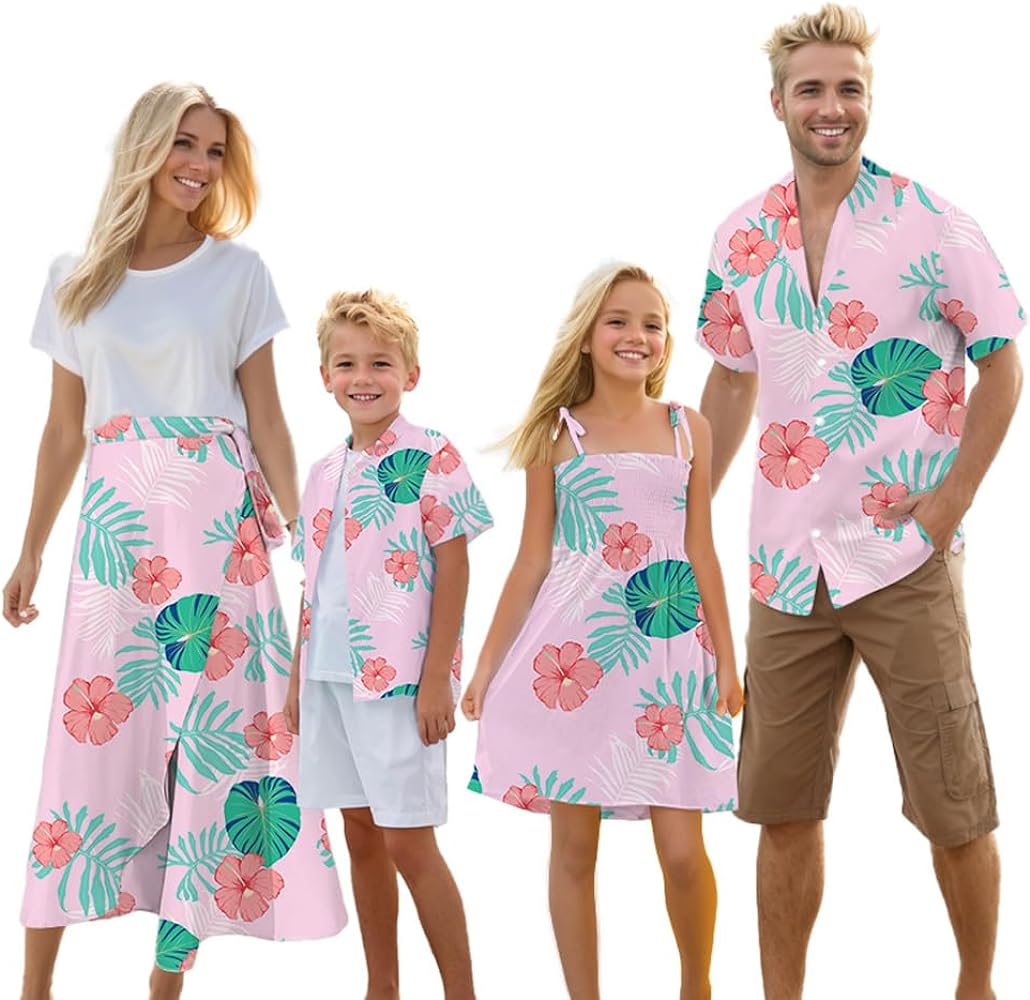 Matching Hawaiian Outfits for Family,Dad and Son Matching Luau Beach Tropical Shirts Mommy Daughter Hawaiian Outfit