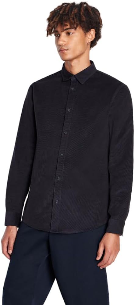 A | X ARMANI EXCHANGE Men's Regular Fit Cotton Corduroy Long Sleeve Button Down Shirt, Navy