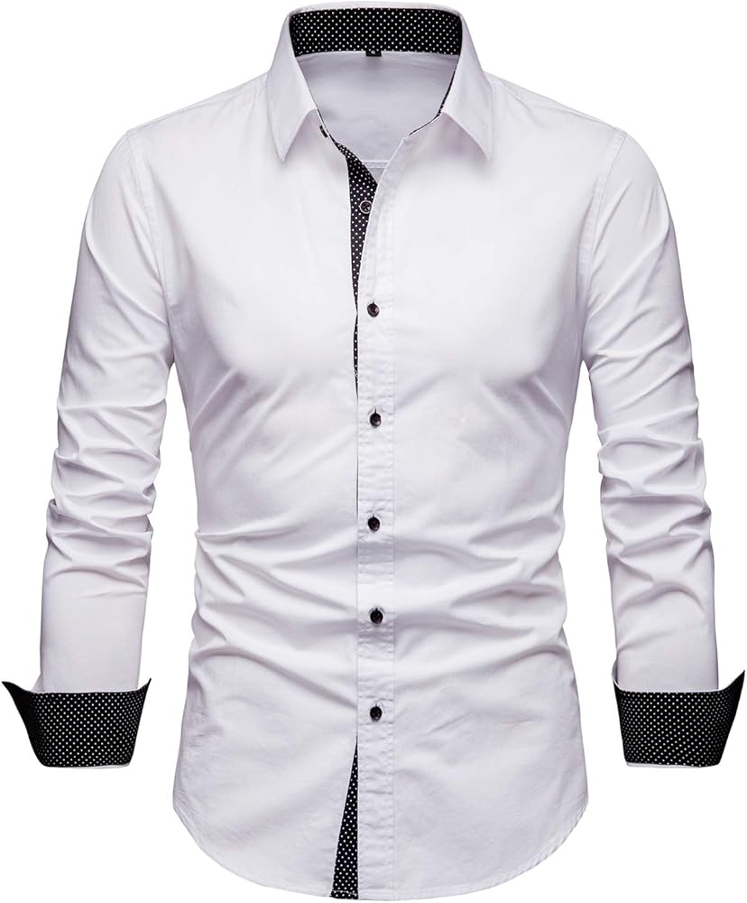 Men's Business Casual Long Sleeves Solid Button Down Dress Shirts