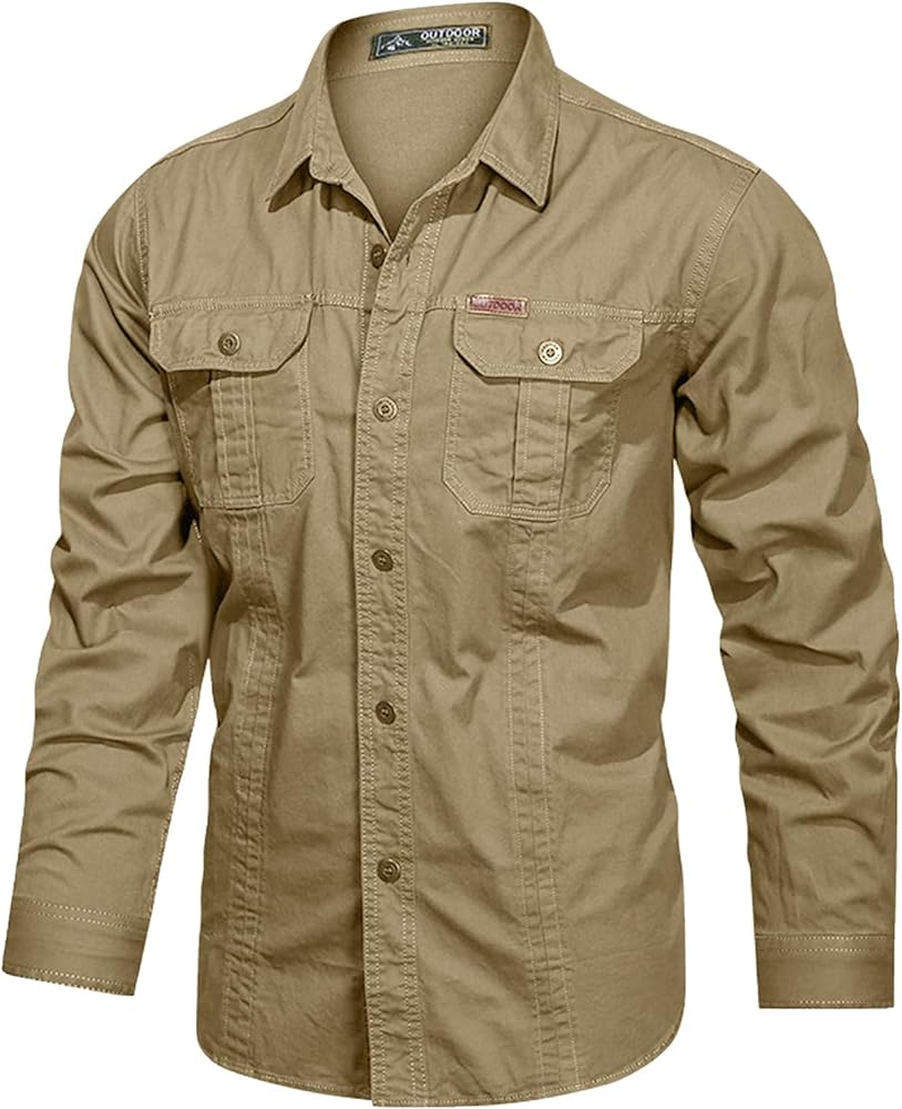 Men's Shirt Button Up Shirt Cargo Shirt Long Sleeve Button Down Men Shirt