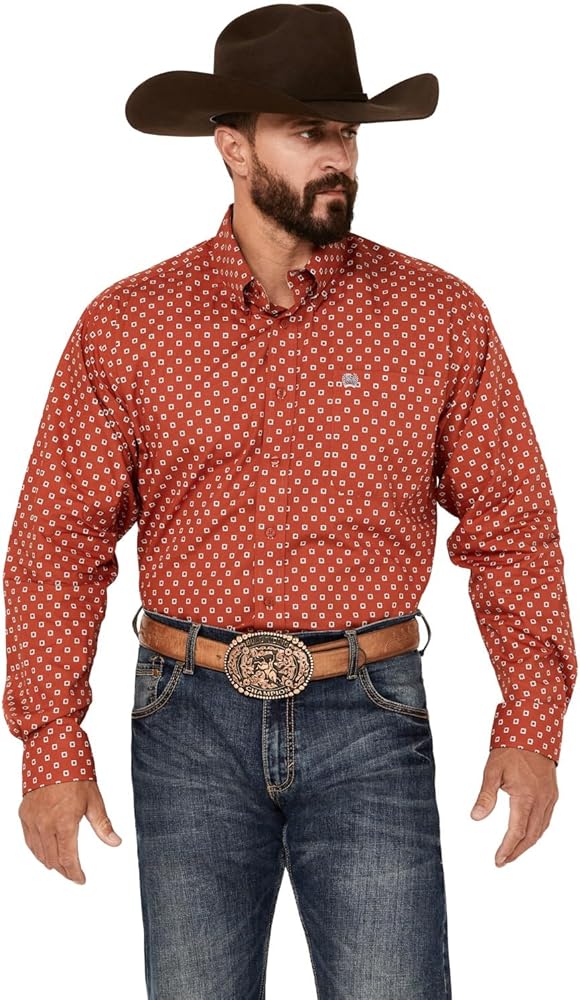 Cinch Men's Geo Print Long Sleeve Button-Down Western Shirt Red XX-Large