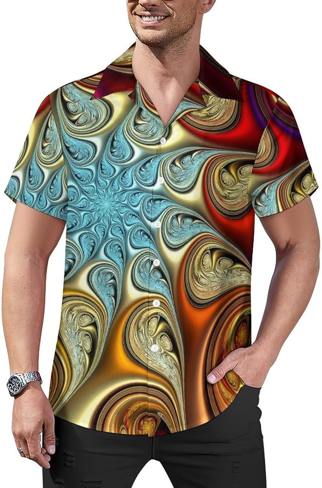 Paisley Tie Dye Print Hawaiian Shirt for Men Short Sleeve Cuban Shirts Casual Summer Button Down Beach Tees Tops