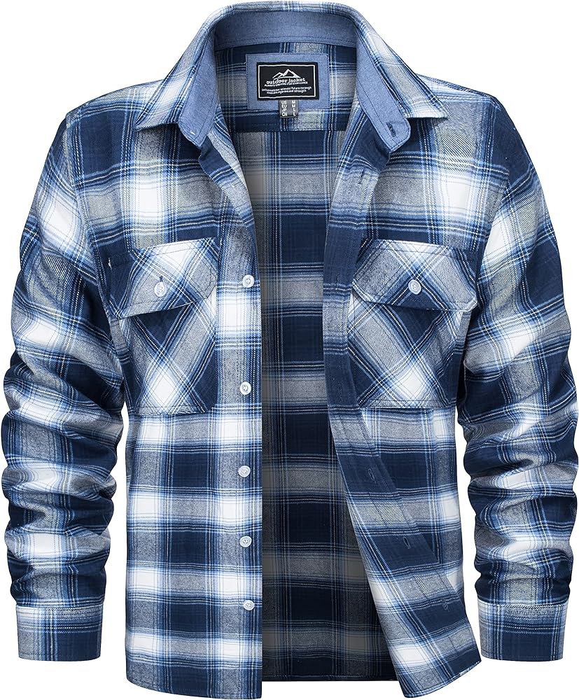 MAGCOMSEN Men's Flannel Shirts Cotton Long Sleeve Plaid Shirt Casual Button Up Shirts with 2 Pockets