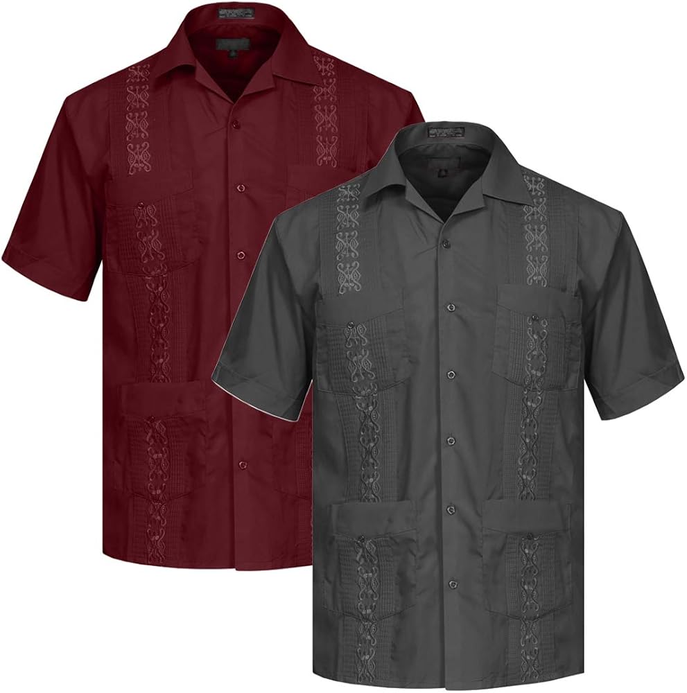 NE PEOPLE Men's Short Sleeve Cuban Guayabera Button Down Shirts Top XS-4XL (2SET)