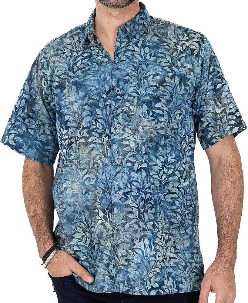 Mens 100% Hand Dyed Batik Cotton Hawaiian Shirt Casual Short Sleeve Button Down Shirts Kuta Bali