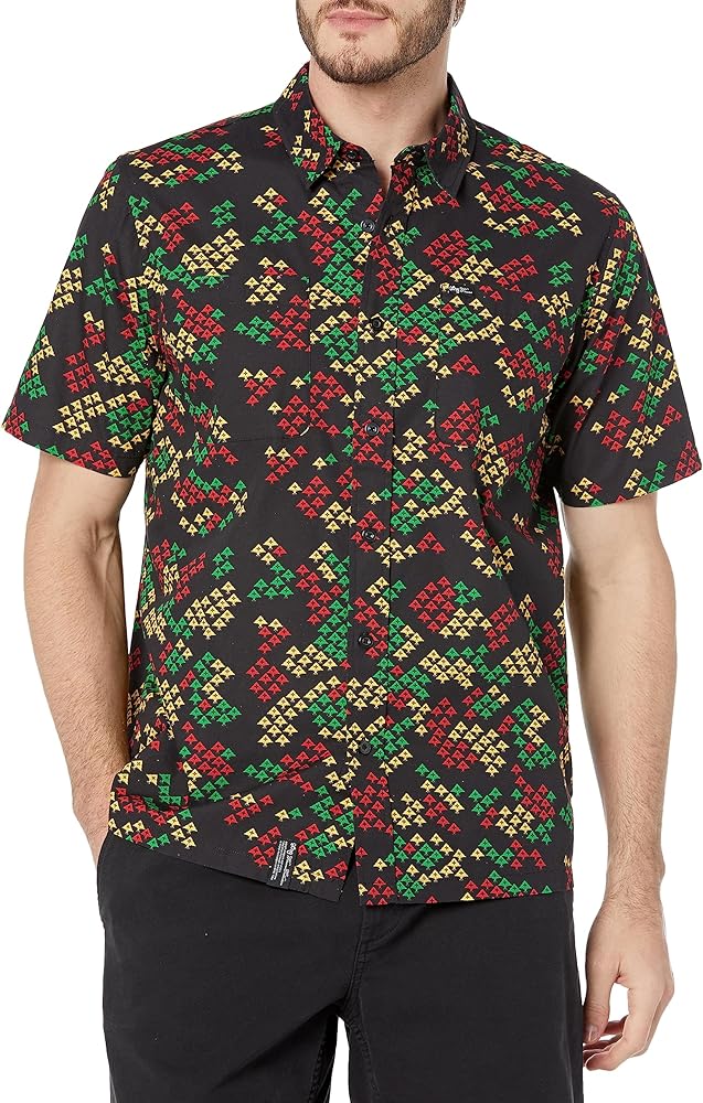 LRG Men's Lifted Research Group Short Sleeve Woven Button Up Shirt