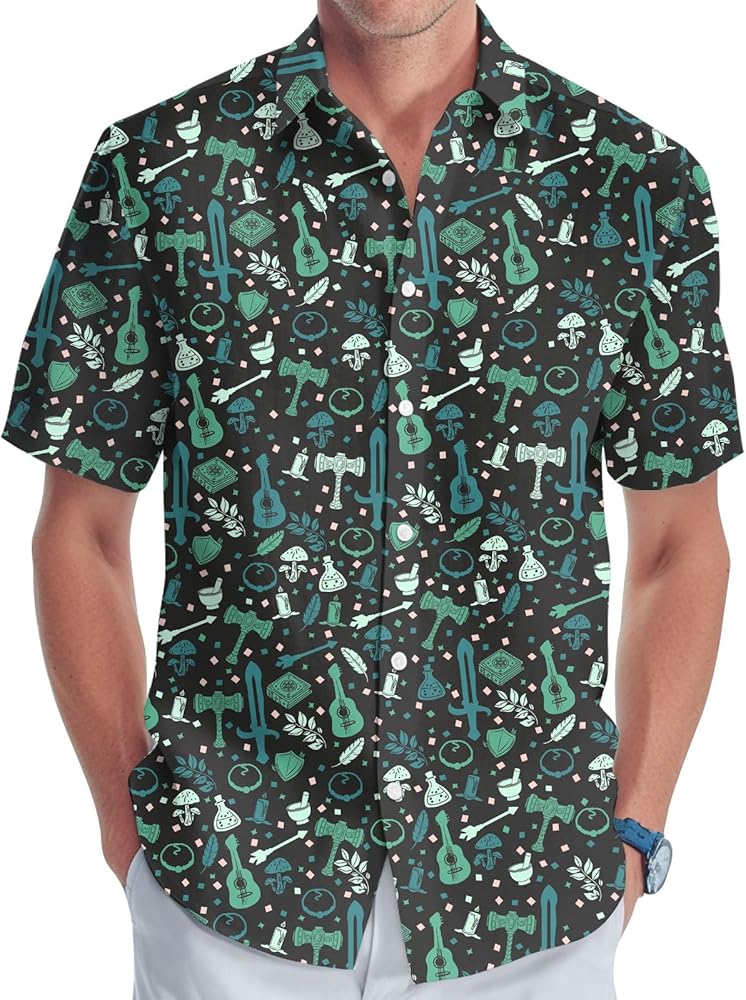 Video Game Print Men's Button Shirt, Aloha Gaming Casual Hawaiian Shirt, Summer Gifts, Birthday Gifts