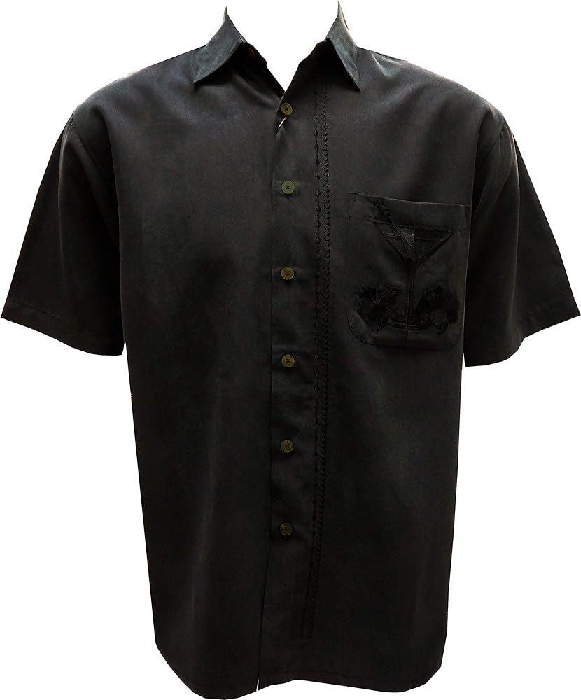 Bamboo Cay Mens Short Sleeve Martini Olivas Casual Embroidered Woven Shirt