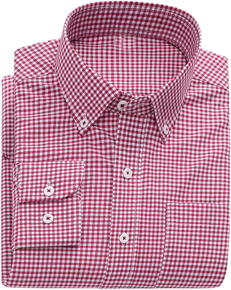 Cromoncent Men's Striped Plaid Oxford Shirt