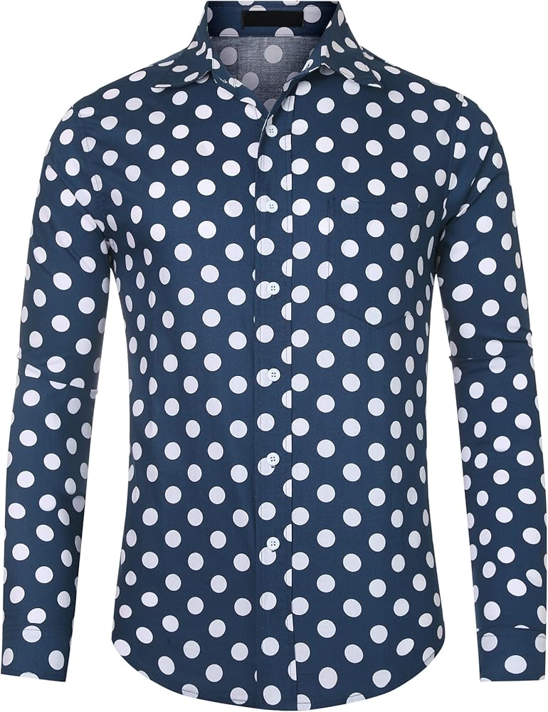 Lars Amadeus Polka Dots Dress Shirt for Men's Button Down Long Sleeve Casual Business Shirts