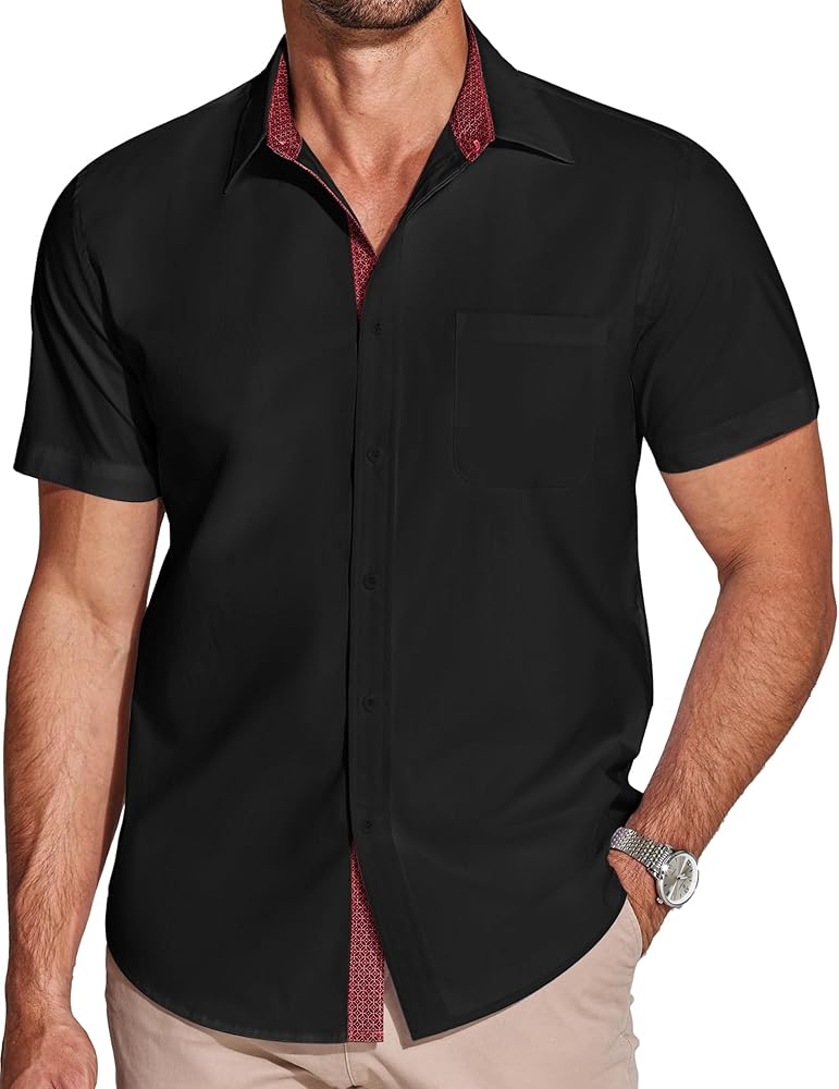 COOFANDY Men's Short Sleeve Button Down Dress Shirts Wrinkle Free Muscle Fit Stretch Shirt Summer Business Casual Tops