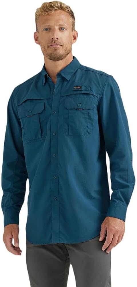 ATG by Wrangler Men's Long Sleeve Angler Shirt, Oceanic