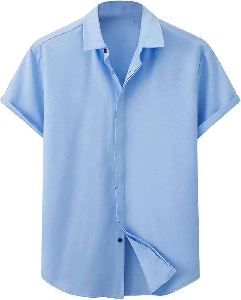 SOLY HUX Men's Short Sleeve Button Down Shirts Casual Dress Going Out Camp Tops Pure Blue XXL