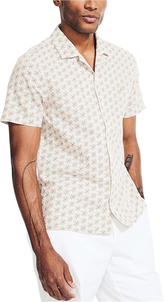 Nautica Men's Sustainably Crafted Printed Linen Short-Sleeve Shirt