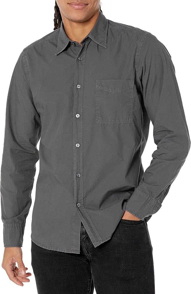 BOSS Men's Solid Cotton Garment Dyed Button Down Shirt