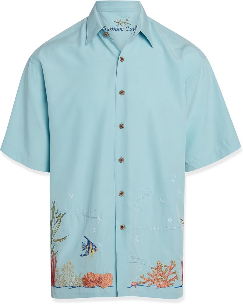 Bamboo Cay Men's Coral Harmony Embroidered Casual Button Down Shirt